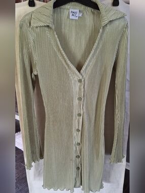 Princess Polly Ribbed Button Front Top Sage Green Long Sleeve Size 6